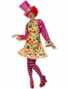 Déguisement de clown complet pour femme jaune à pois multicolores et rose avec chapeau