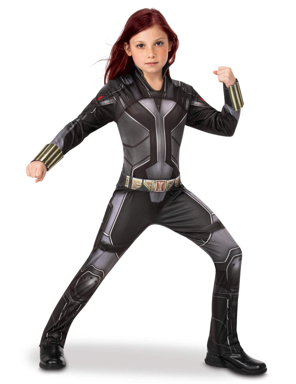 Vue de face de la tenue Black Widow du déguisement de couple Captain America et Black Widow