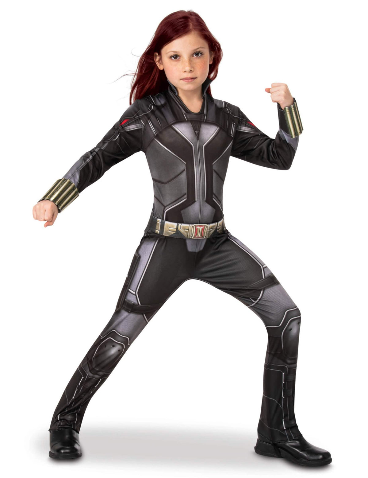 Vue de face de la tenue Black Widow du déguisement de couple Captain America et Black Widow