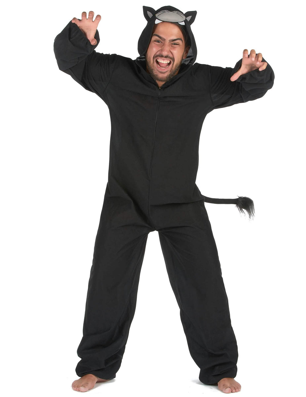 Déguisement combinaison panthère pour homme noir avec capuche oreilles et queue