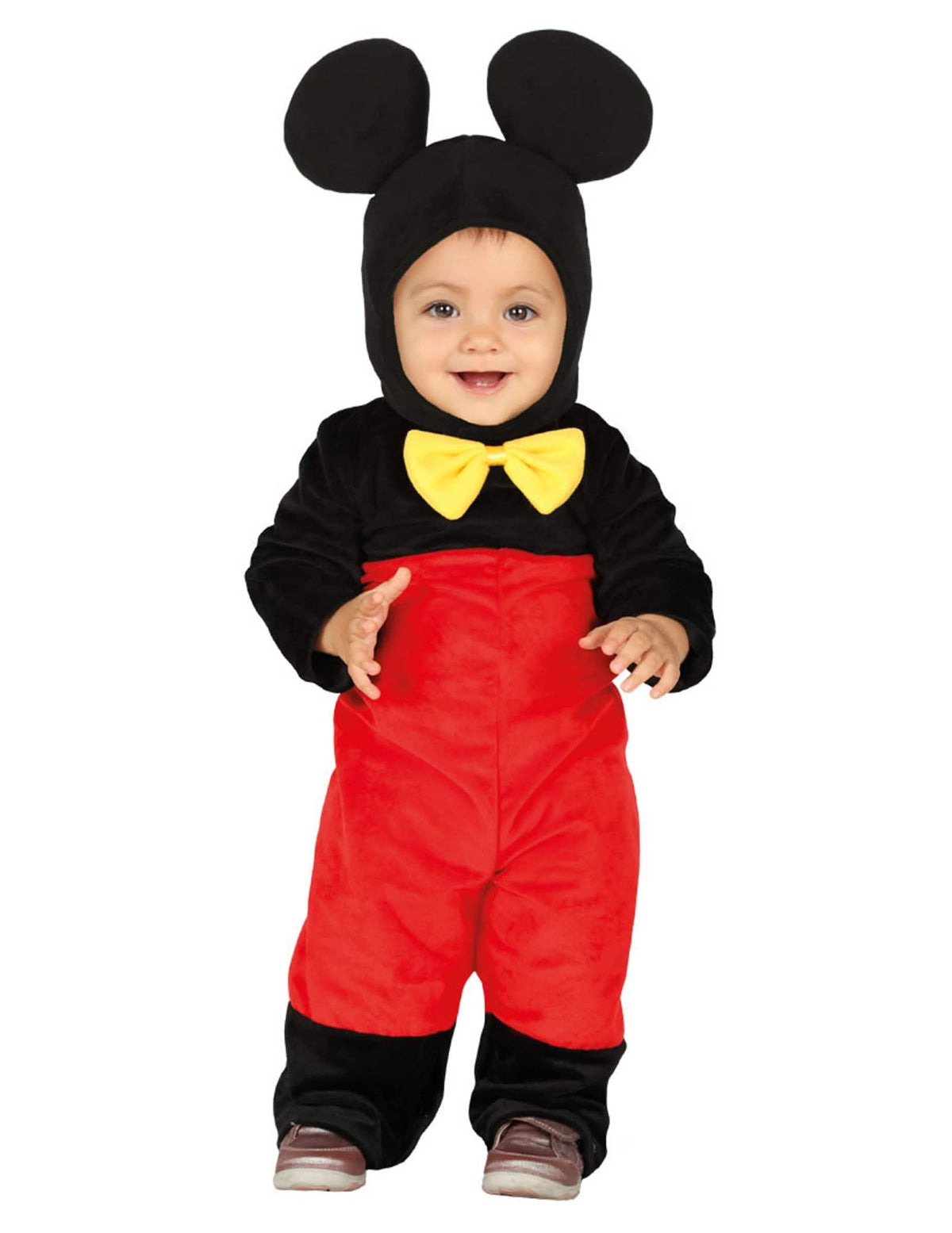Déguisement combinaison petite souris pour bébé noir et rouge avec nœud papillon jaune