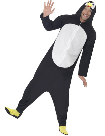 Déguisement combinaison pingouin pour adulte noir et blanc avec capuche