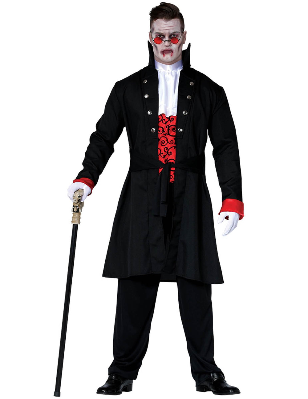 Déguisement de comte vampire pour homme noir et rouge avec long manteau