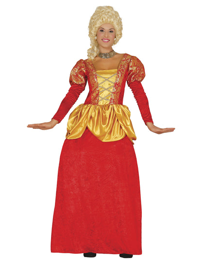 Déguisement de comtesse renaissance pour femme rouge et or