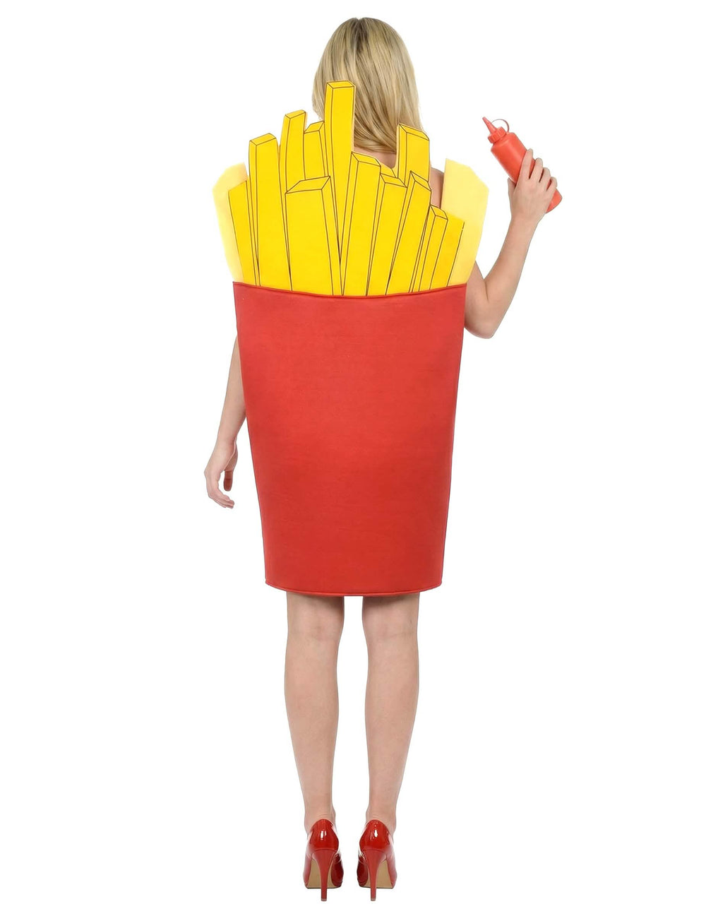 Friteen muotoisen asun selkäpuolen näkymä