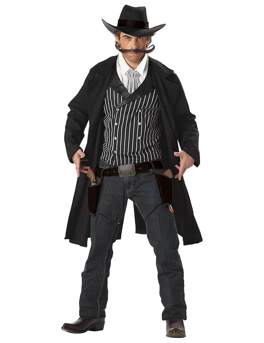 Déguisement de cow-boy Santa Maria pour homme noir avec long manteau et chapeau