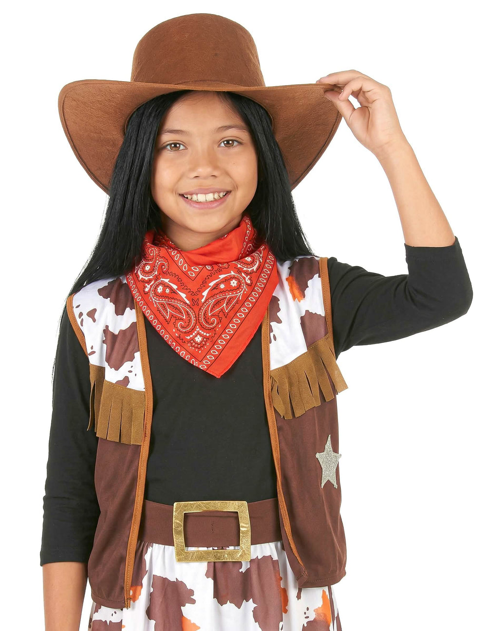 Lähikuva edestä lännen cowboy-asusta