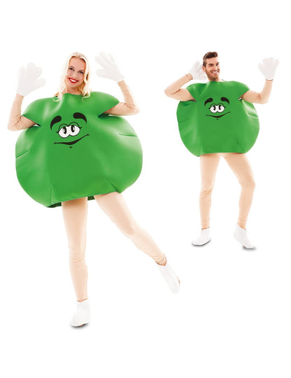 Vue de couple du déguisement de bonbon pour adulte vert
