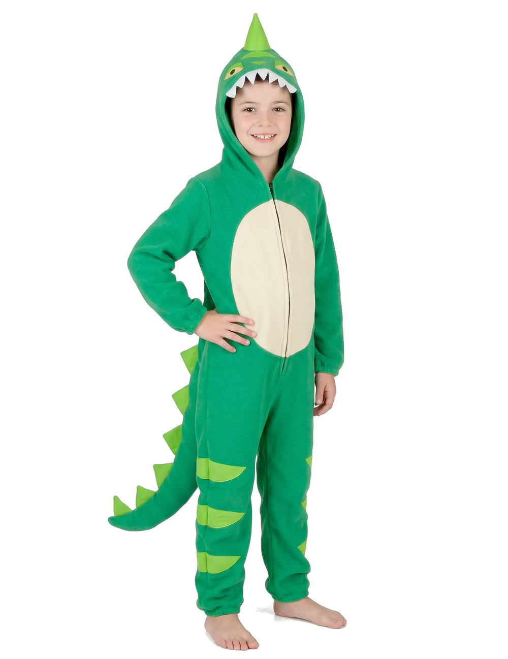 Edestä koko vartalon näkymä lasten dinosaurusasusta