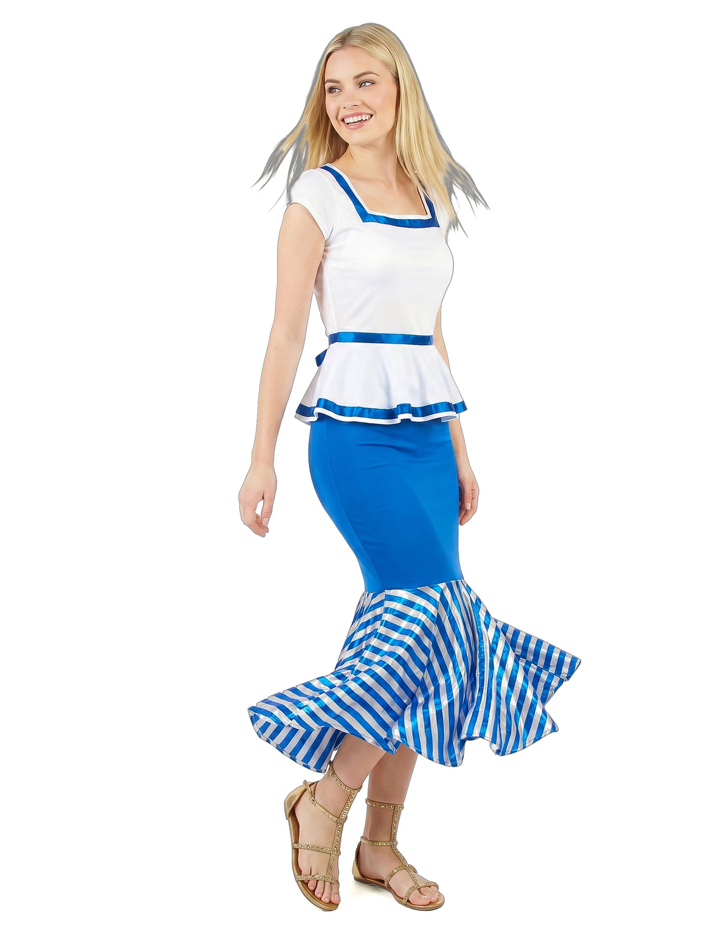 Déguisement de gauloise blanc et bleu femme