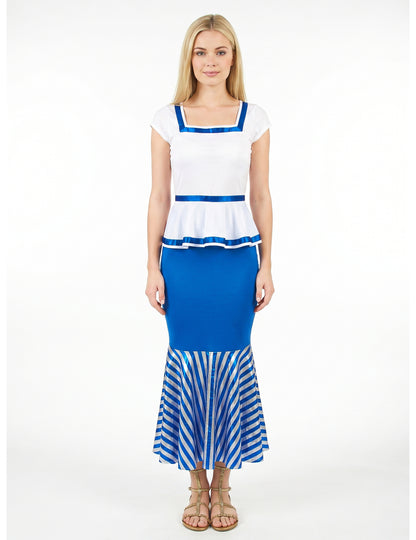 Déguisement de gauloise blanc et bleu femme