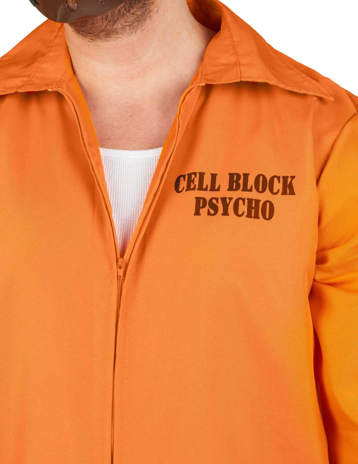 Teksti Cell Block Psycho -asusteen kannibaalivankilaisen puvun yksityiskohta