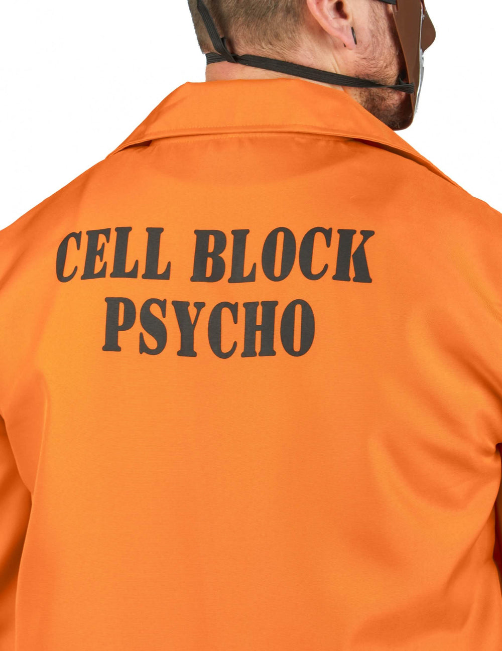 Selkäpuoli, jossa on teksti Cell Block Psycho kannibaalivankiasusta