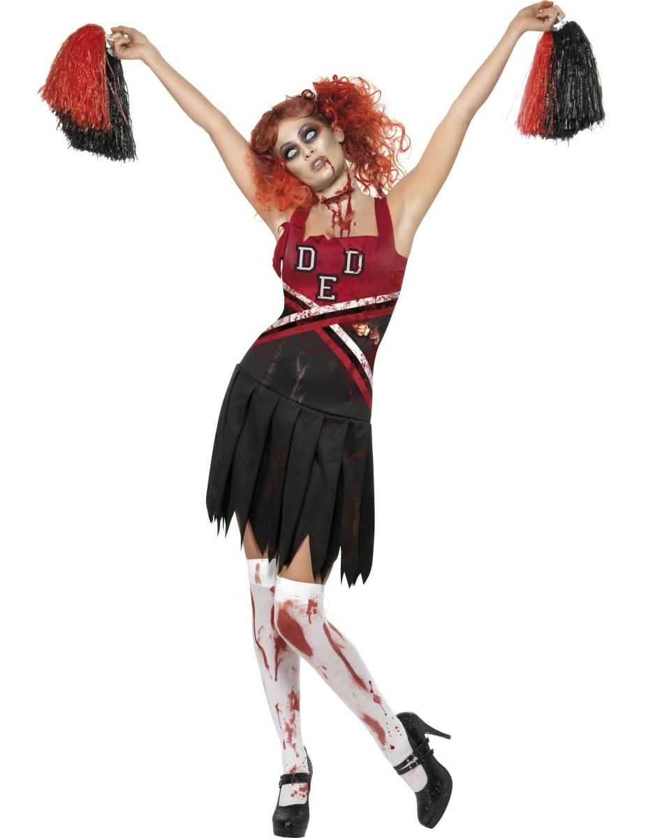 zombiet pompom girl -naamiaisille punainen ja musta verinen asu