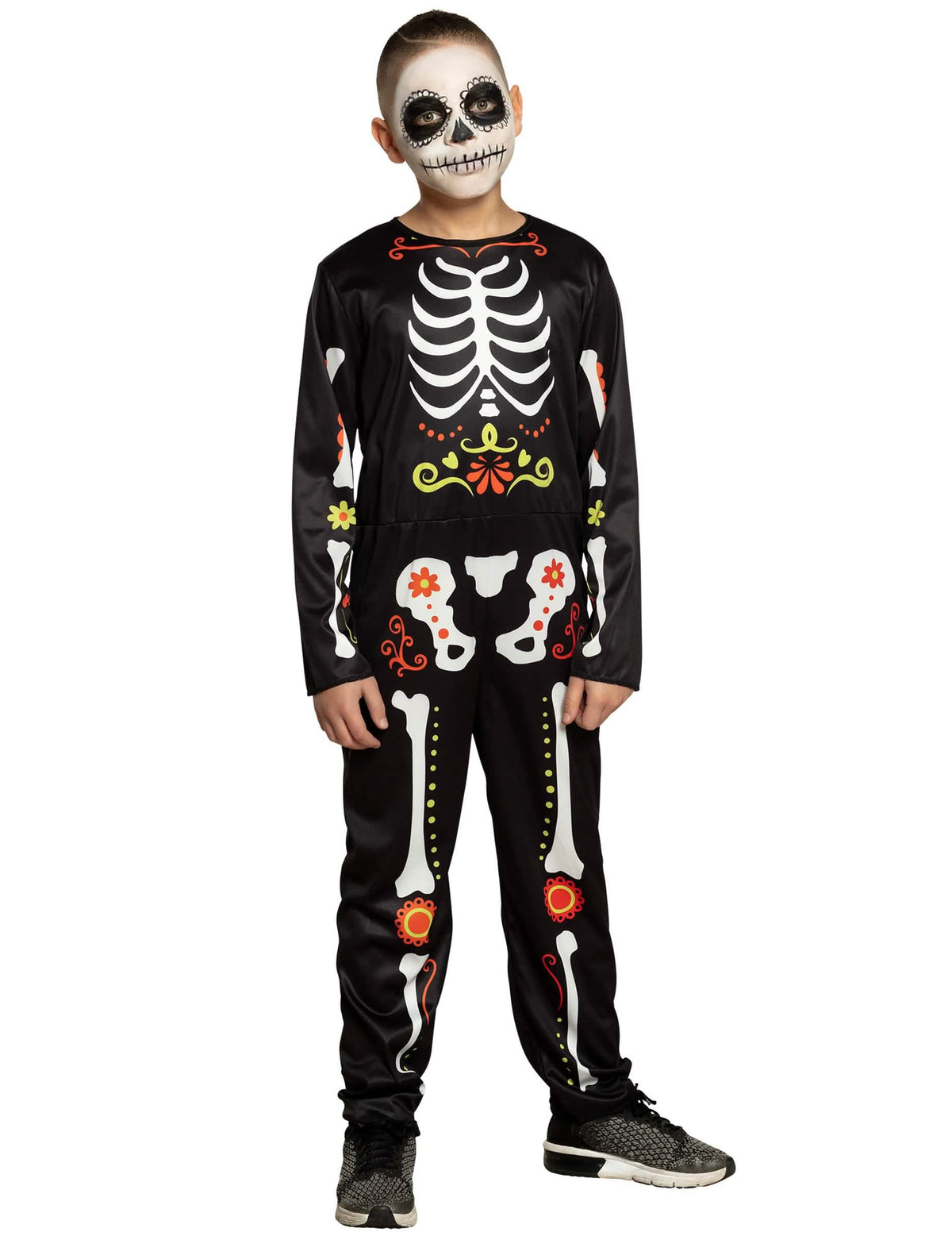 Dìa de los muertos -asut pojat musta värisillä värikkäillä luustokuvioilla