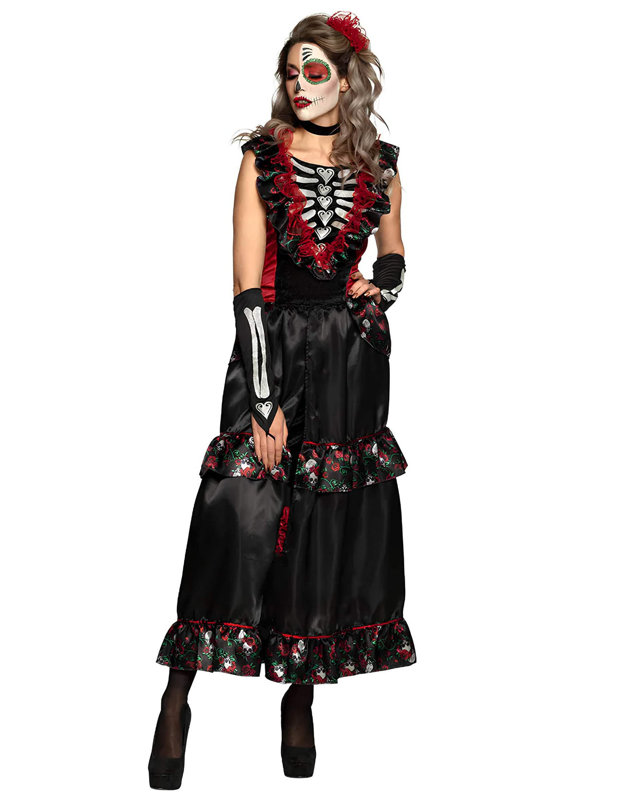 Edestä näkymä dia de los muertos -asusta naisille