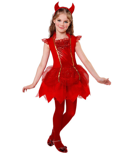 Déguisement diablesse pour fille rouge avec serre-tête cornes