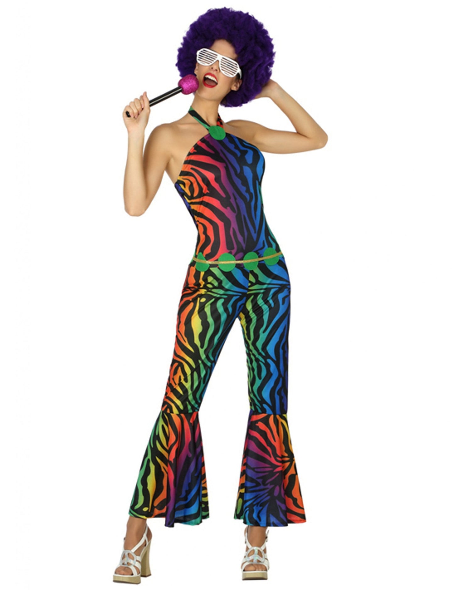 Déguisement disco zébré pour femme multicolore arc-en-ciel