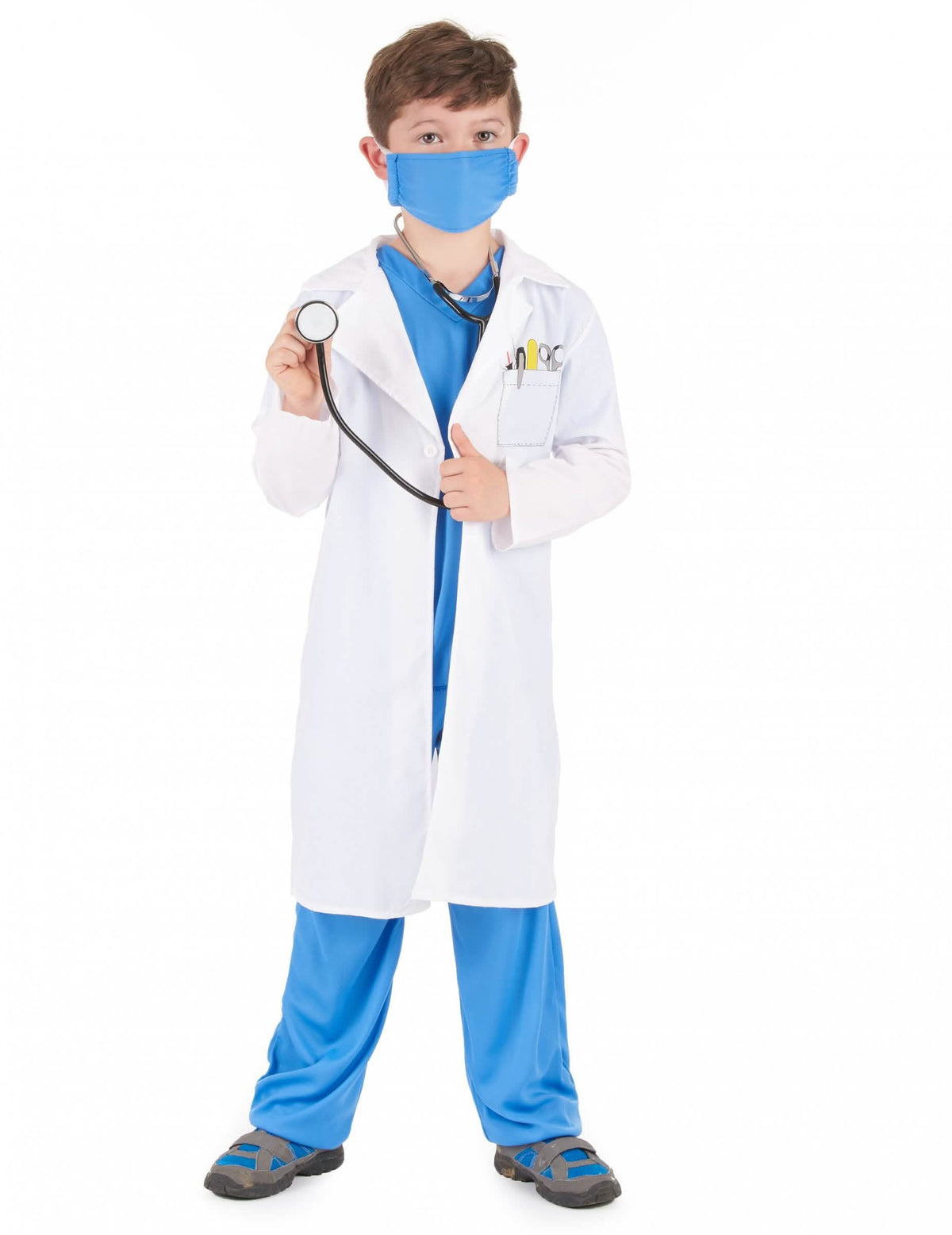 Déguisement de docteur pour garçon blanc et bleu avec masque et stéthoscope