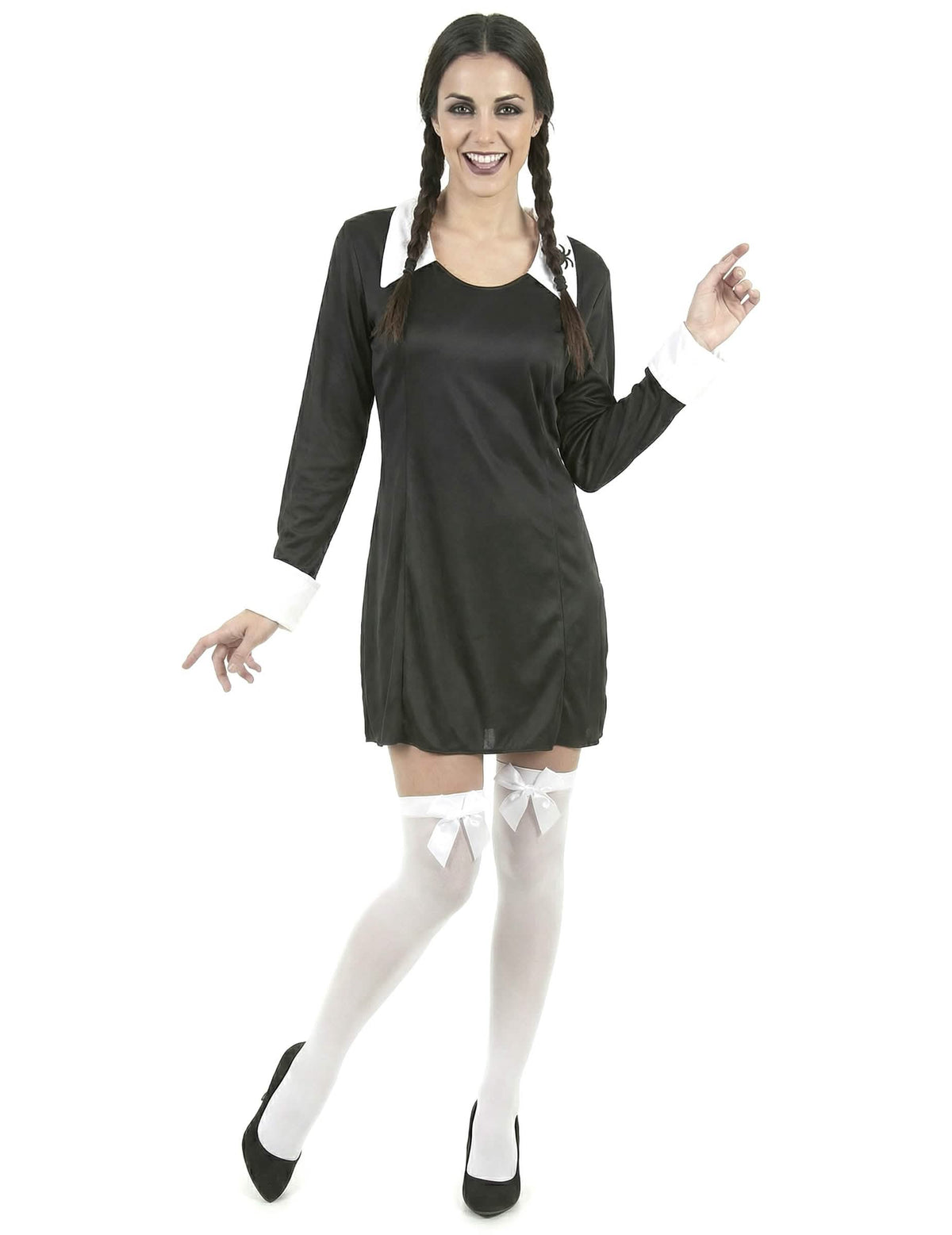 halloween-kouluuniformu naiset mustavalkoinen valkoisilla sukilla ja ruseteilla
