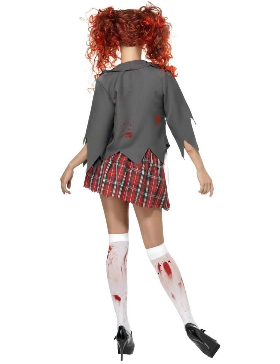 Takaa näkyvä näkymä zombiet-halloween koulutyttöasusta