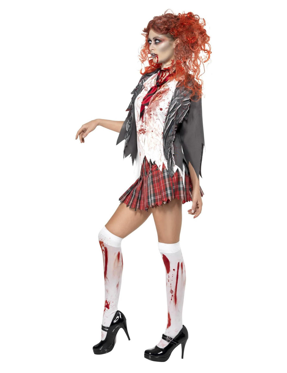 Zombie-halloween-oppilastyttöasun sivunäkymä