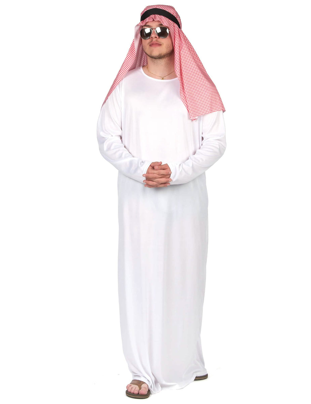 Déguisement d'émir arabe pour homme blanc avec coiffe rouge et blanche