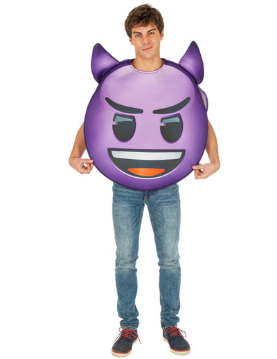 Déguisement Emoji diable pour adulte violet avec des cornes