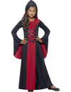 Déguisement enchanteresse Halloween pour fille noir et rouge avec capuche