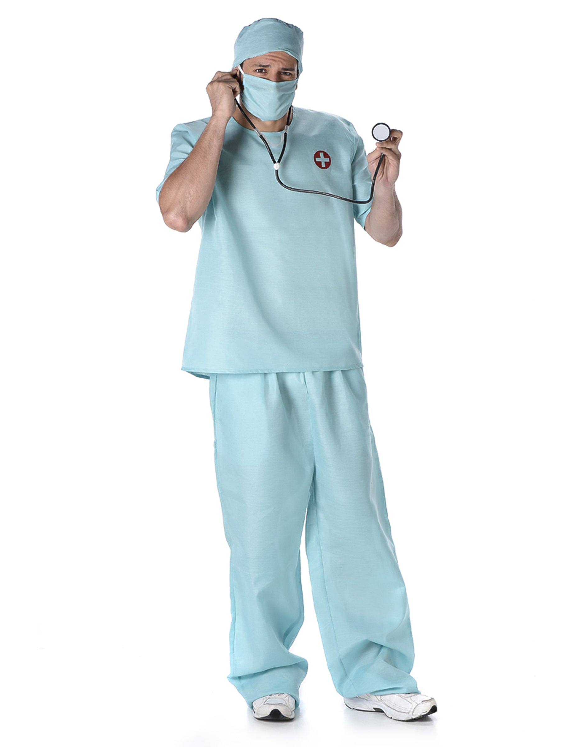 Déguisement et accessoires de docteur chirurgien pour homme bleu avec masque et stéthoscope