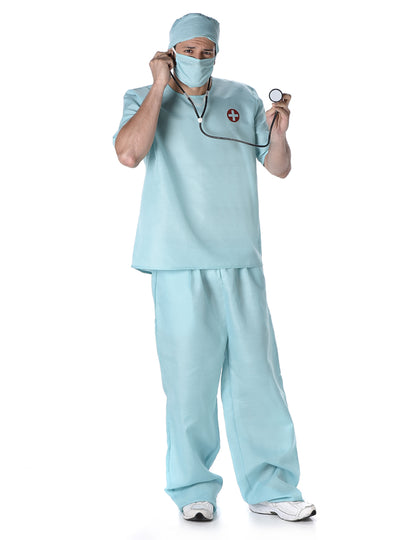 Déguisement et accessoires de docteur chirurgien pour homme bleu avec masque et stéthoscope