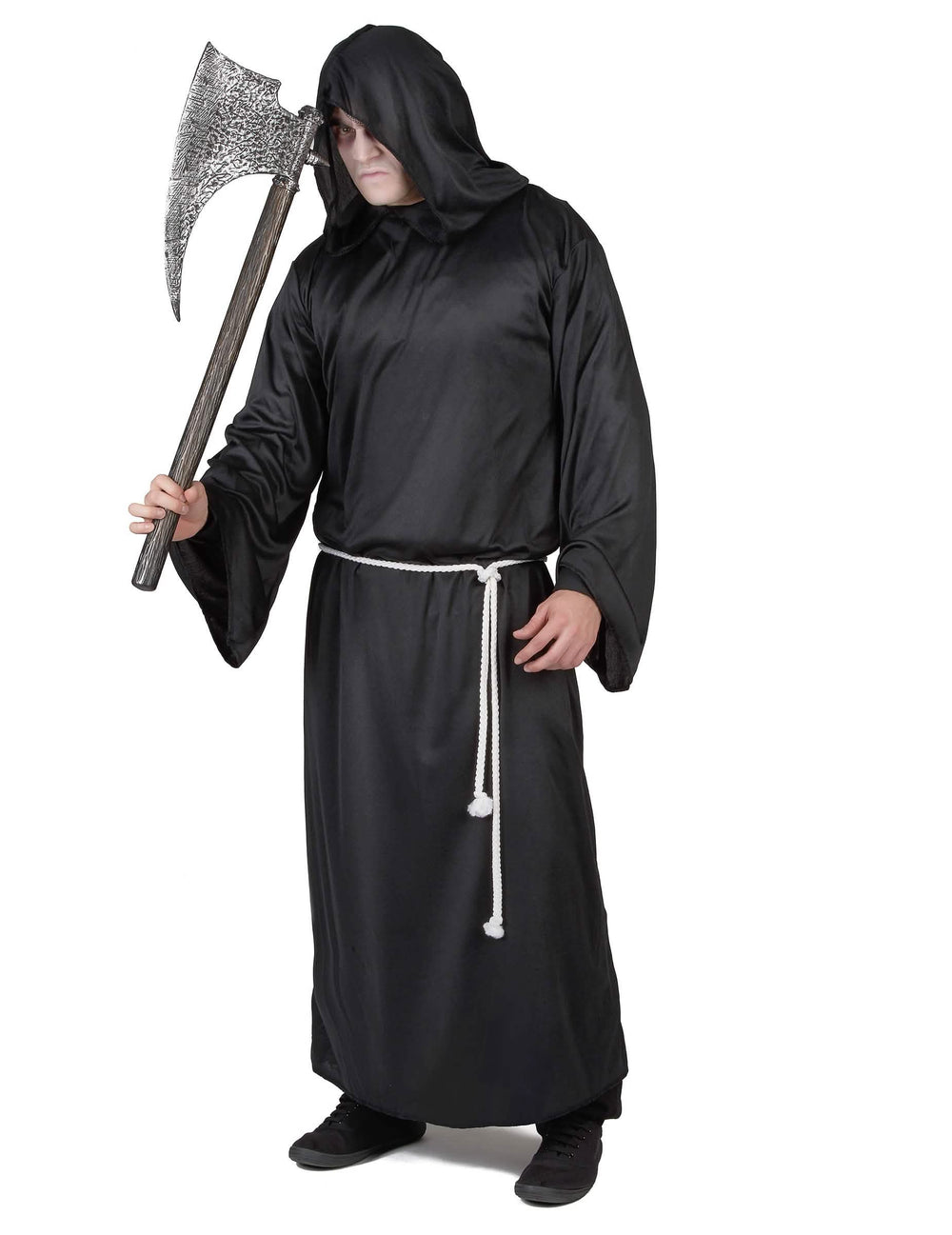 Hache accessoire tenue par le déguisement de faucheur lugubre pour homme