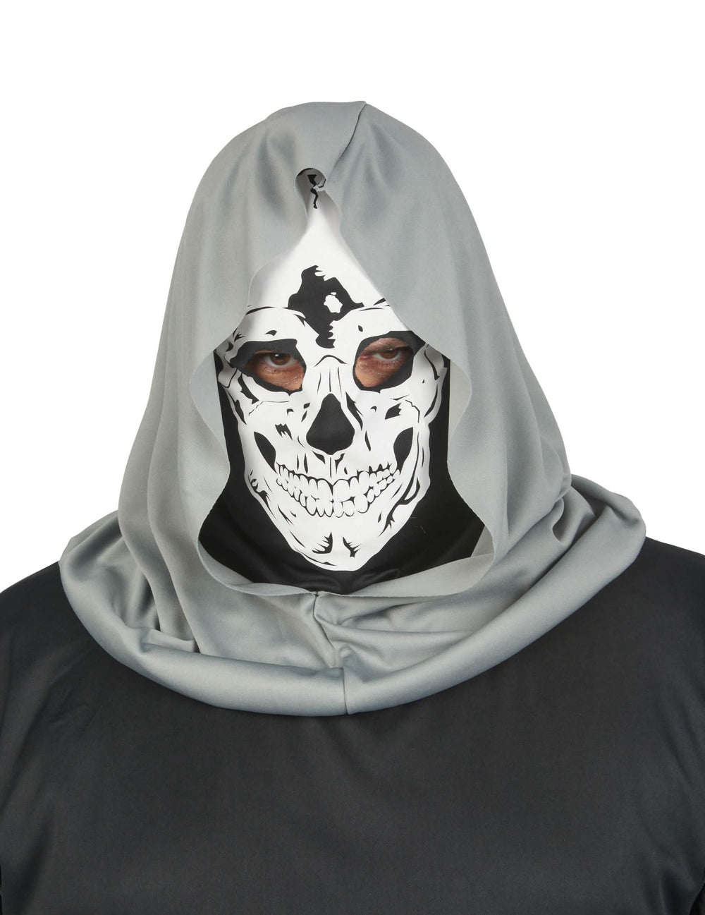Gros plan sur le masque de crâne du déguisement de faucheuse terrifiante