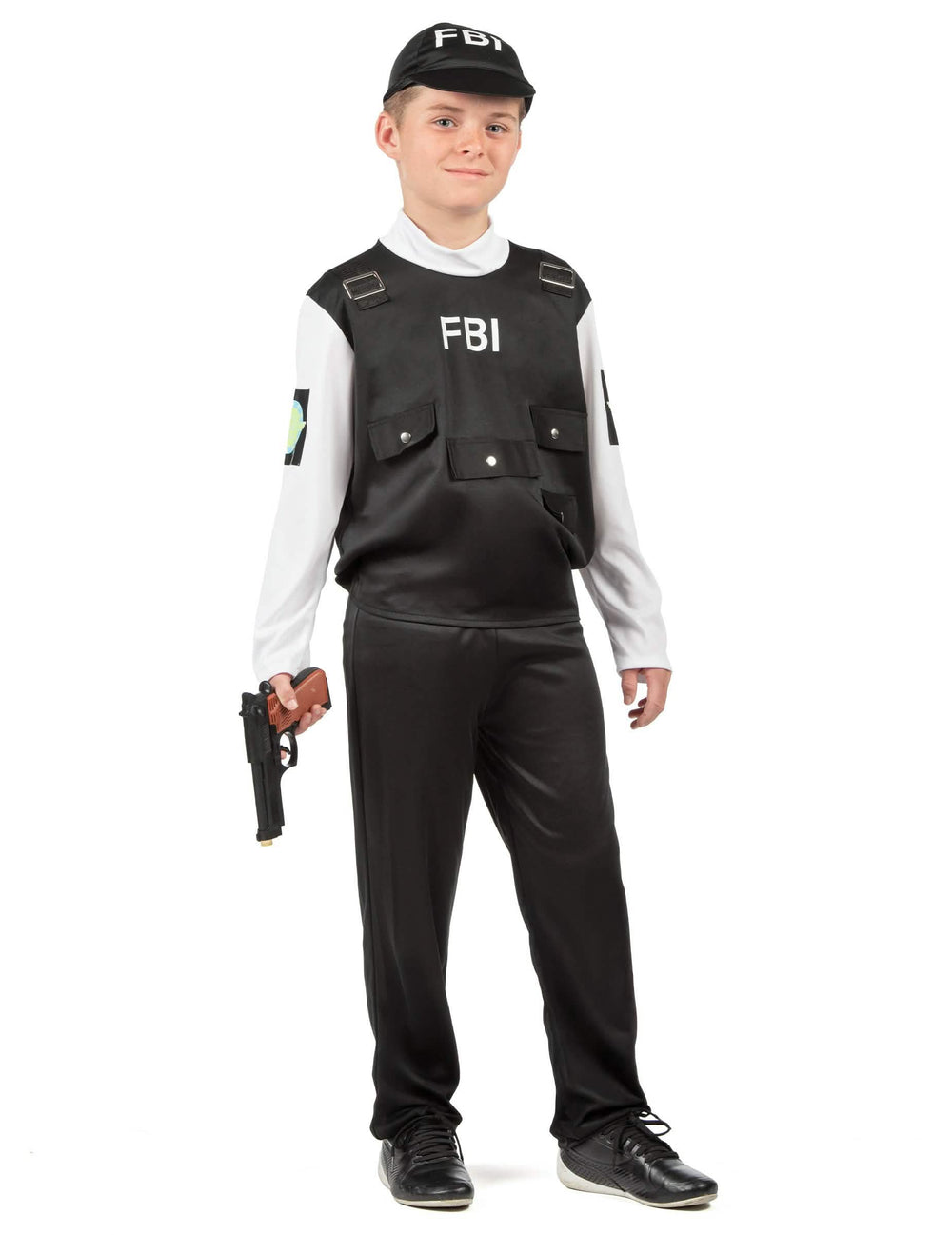 Kokovartalonäkymä FBI-lasten asusta