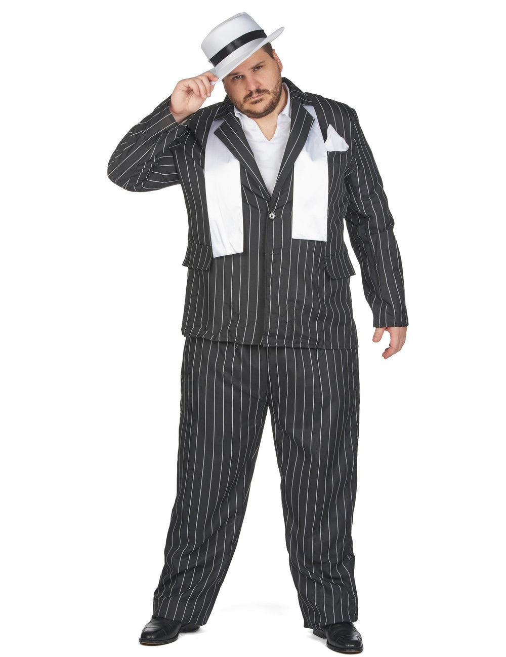 Vue de face portée du déguisement de gangster pour homme