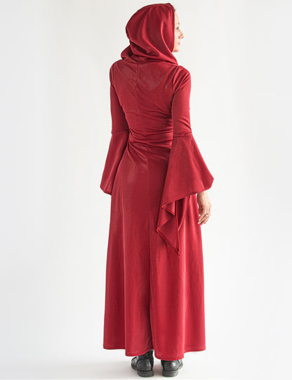 Vue de dos du déguisement gothique pour femme robe rouge