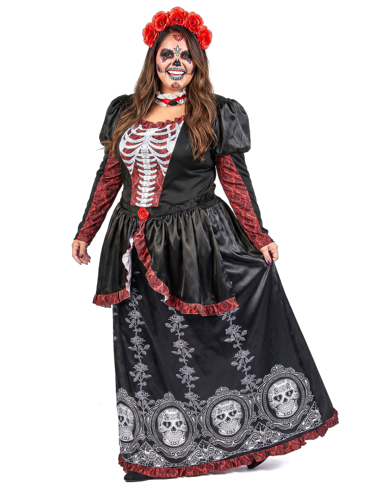 Dia de los muertos naisten plus-koon pitkä mekkoasu