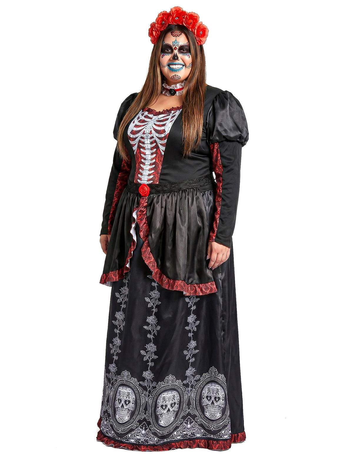 Dia de los muertos naisten plus-koon pitkä mekkoasu