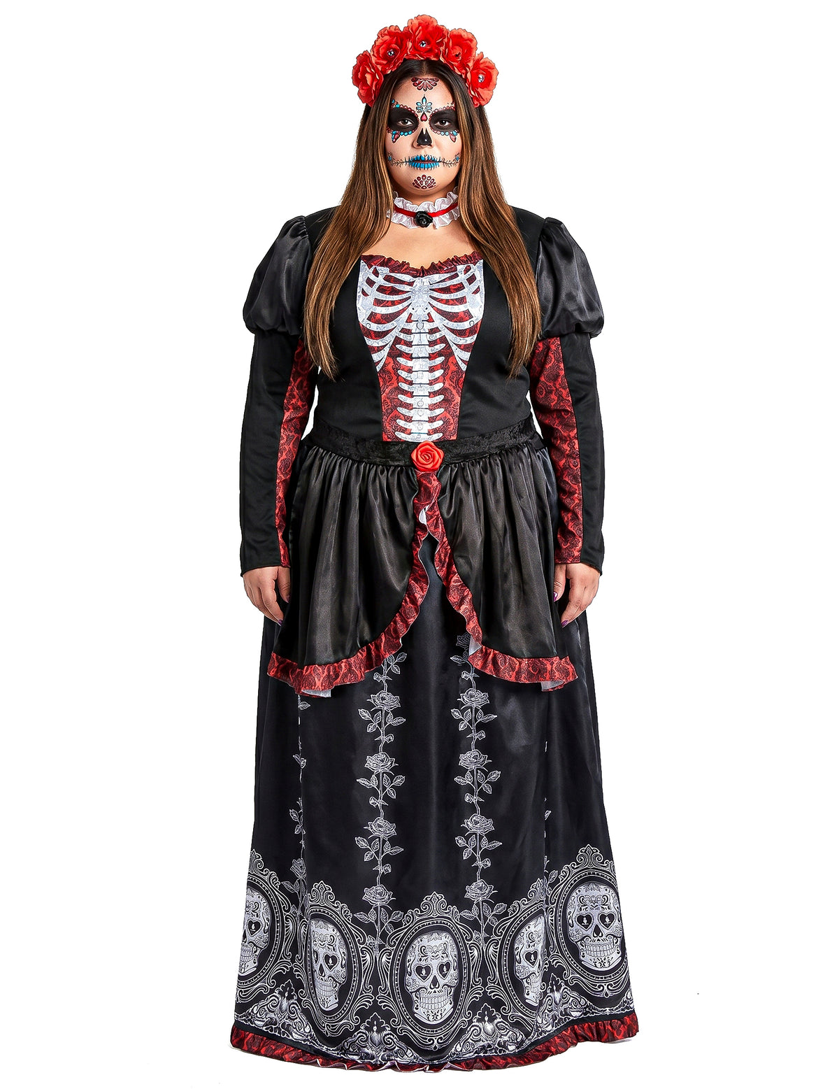Dia de los muertos naisten plus-koon pitkä mekkoasu
