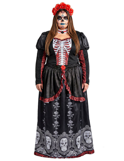 Dia de los muertos naisten plus-koon pitkä mekkoasu