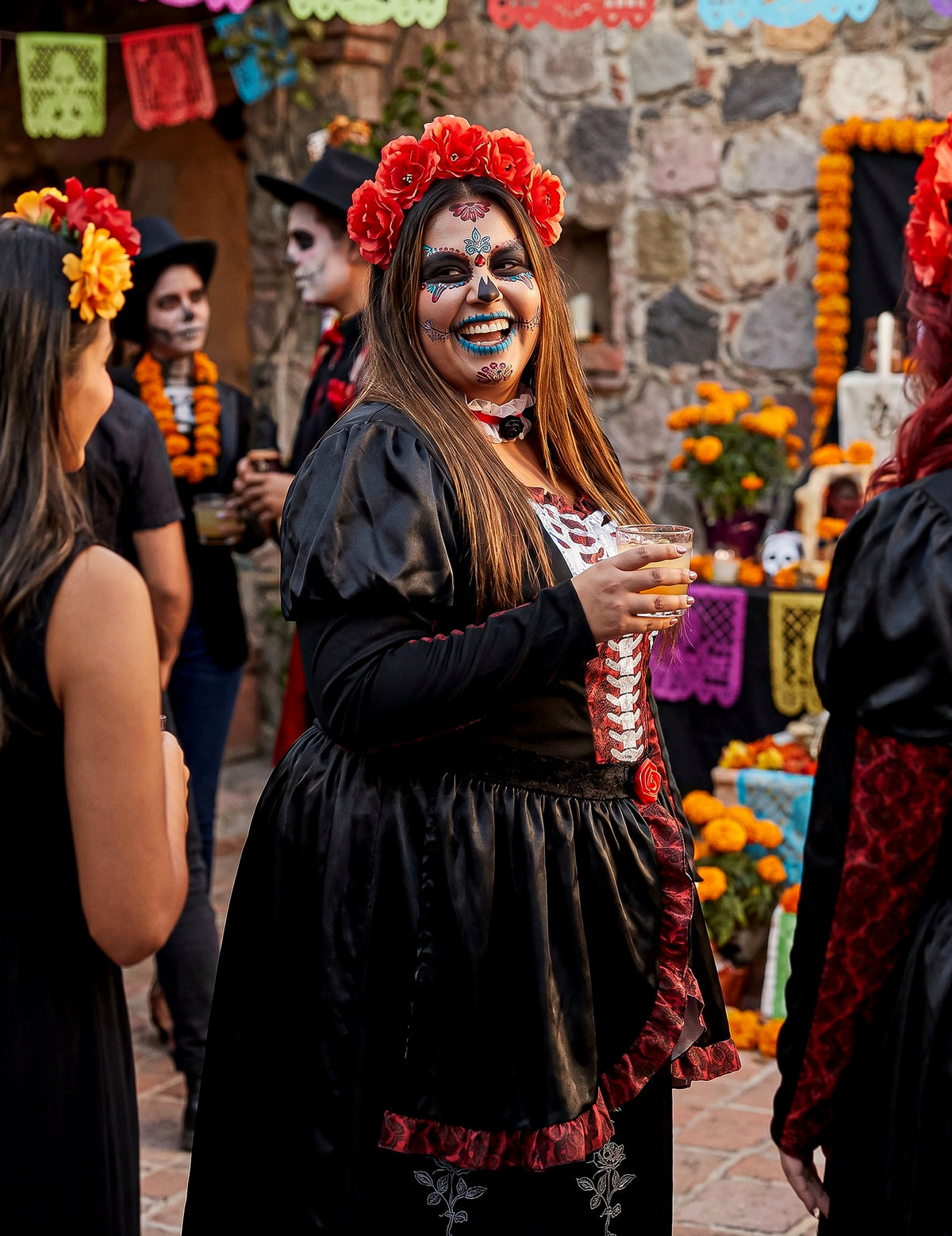 Dia de los muertos naisten plus-koon pitkä mekkoasu