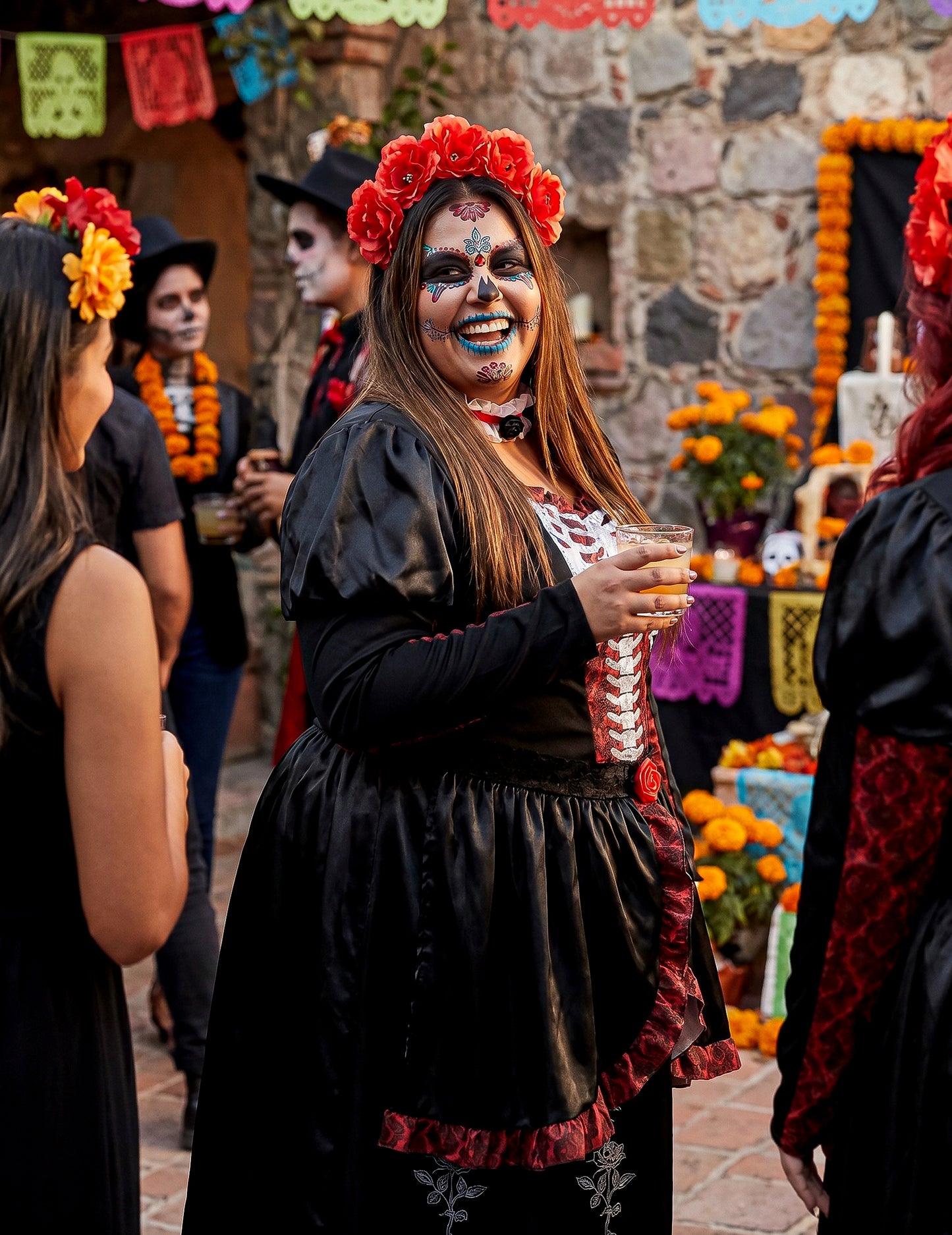 Dia de los muertos naisten plus-koon pitkä mekkoasu
