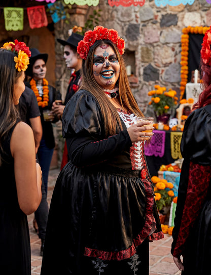 Dia de los muertos naisten plus-koon pitkä mekkoasu