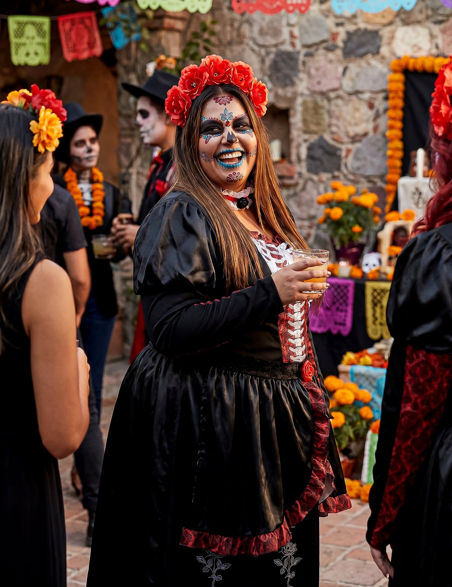Dia de los muertos naisten plus-koon pitkä mekkoasu