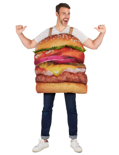Déguisement hamburger réaliste pour adulte multicolore à bretelles