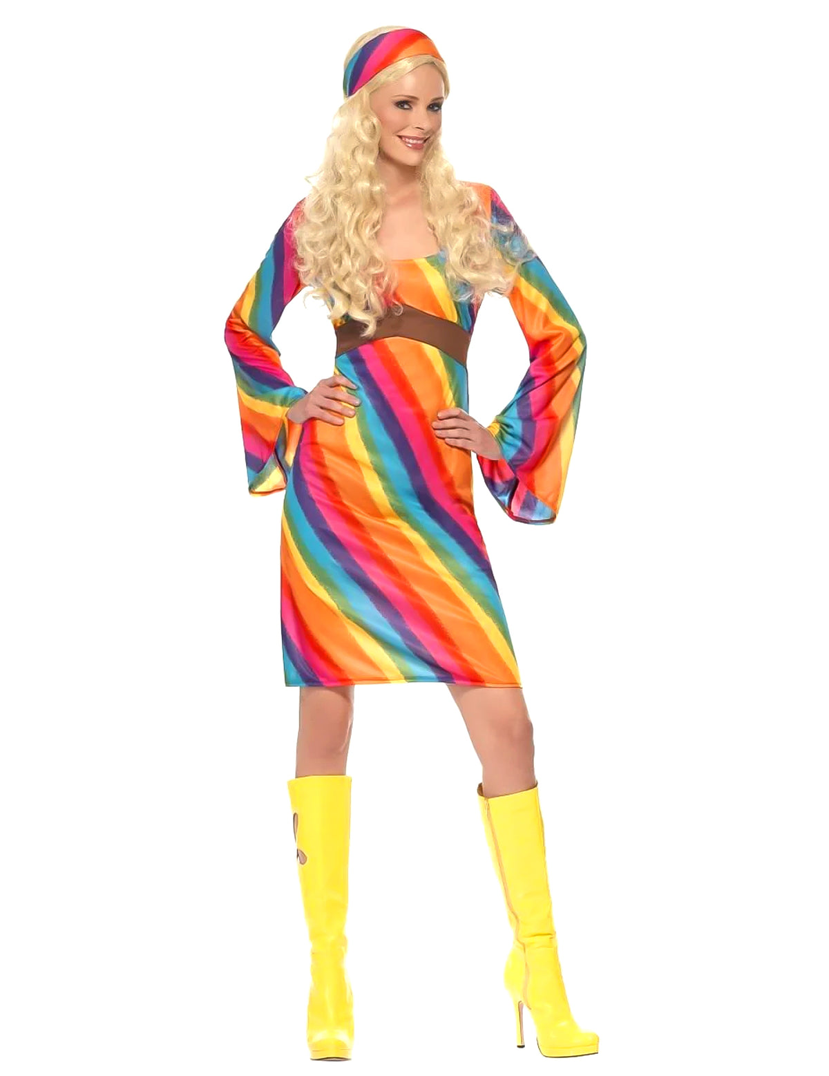 Déguisement hippie arc-en-ciel pour femme multicolore avec bandeau
