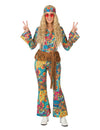 Déguisement hippie col V pour femme multicolore à motifs fleurs et franges marron