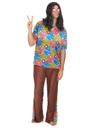 Déguisement hippie pantalon évasé pour homme multicolore et marron