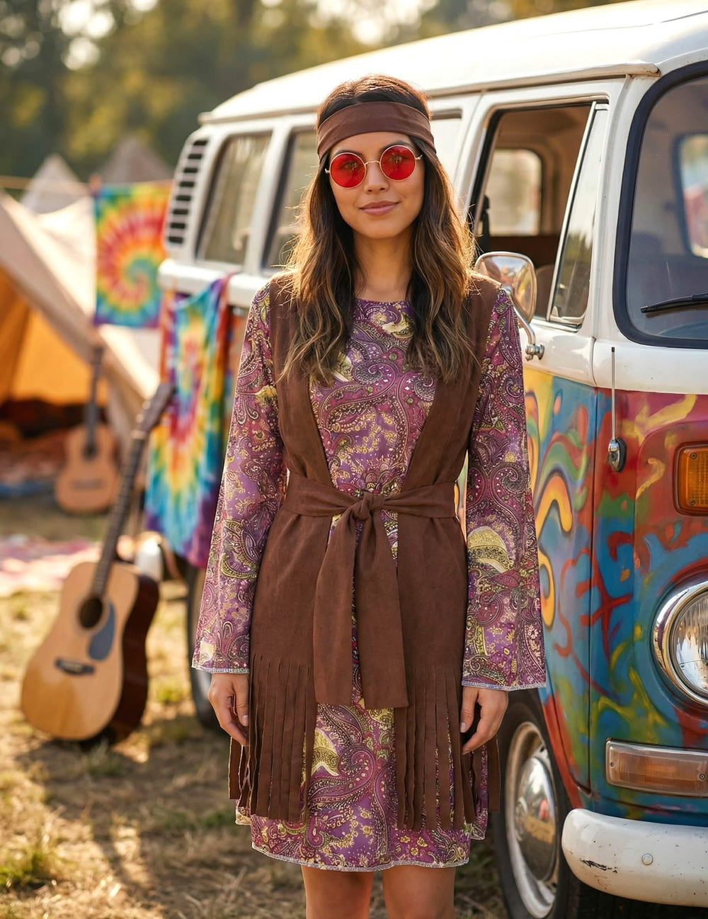 Tilannekuva naisille tarkoitetusta hippie-asusta paisley-kuviolla