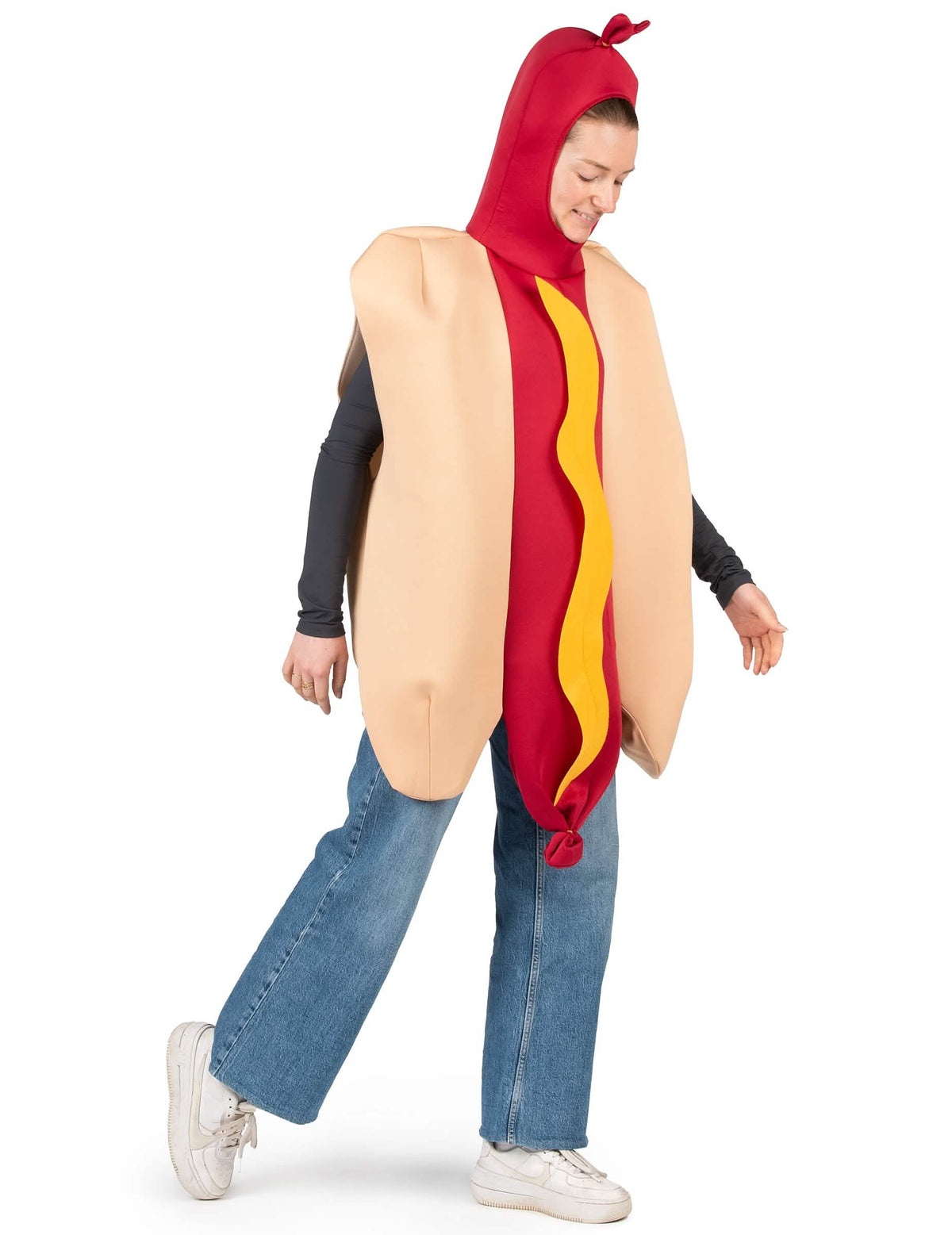 Vue de trois-quart du déguisement hot dog pour adulte